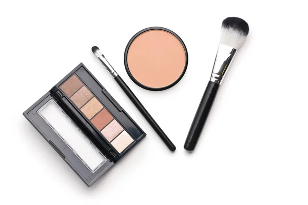 Makeup Products Brush Eyeshadow Powder Isolated White Background — Stock Photo, Image