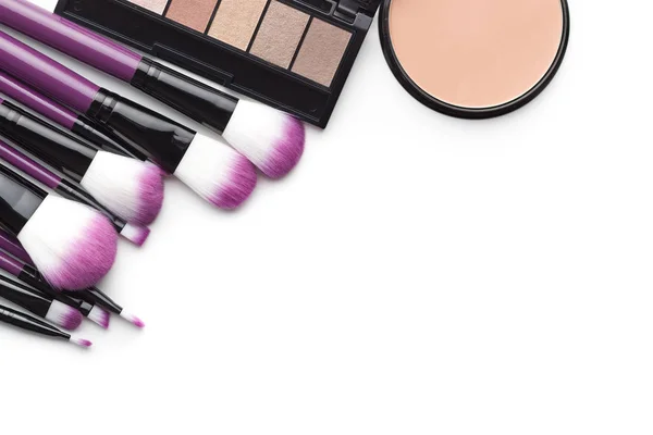 Makeup Products Brush Eyeshadow Powder Isolated White Background — Stock Photo, Image