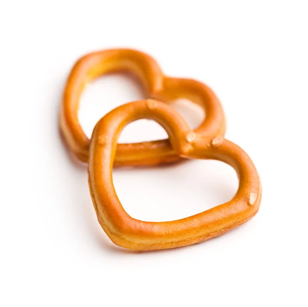 Pretzel Forma Coração Isolado Fundo Branco — Fotografia de Stock