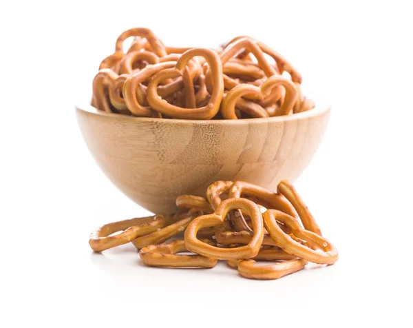 Hjärtformade Pretzel Skål Isolerad Vit Bakgrund — Stockfoto