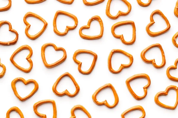 Pretzel Forma Coração Isolado Fundo Branco — Fotografia de Stock