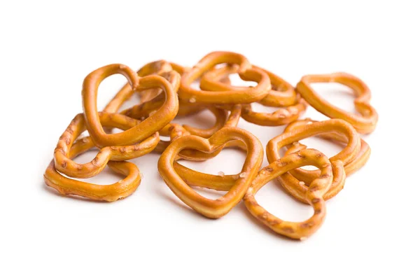 Pretzel Forma Coração Isolado Fundo Branco — Fotografia de Stock