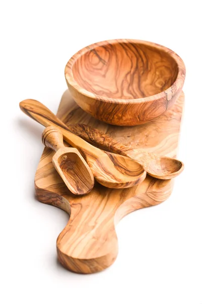 Collection New Wooden Kitchen Utensil Olive Wood — Stock Photo, Image