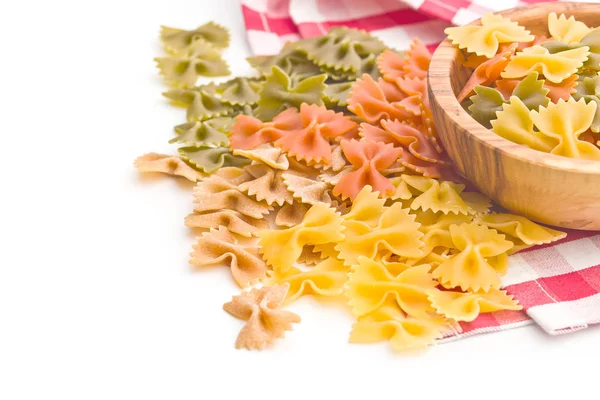 Farfalle Pasta Bunte Italienische Pasta Isoliert Auf Weißem Hintergrund — Stockfoto