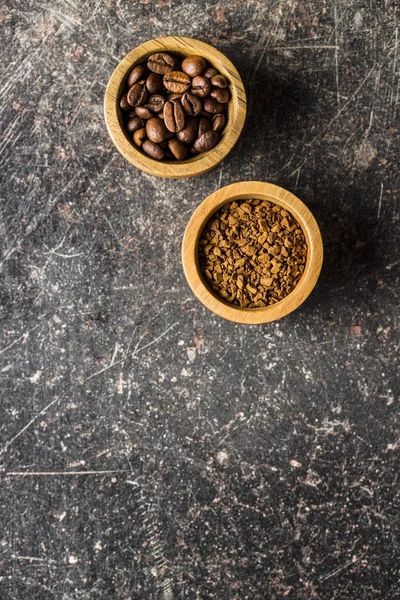 Instant Koffie Koffiebonen Oude Keukentafel — Stockfoto