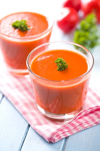 Kalte Gazpacho Suppe Glas — Stockfoto