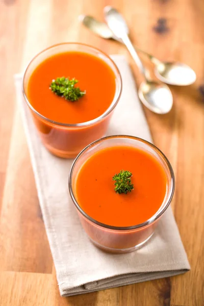 Kalte Gazpacho Suppe Glas — Stockfoto