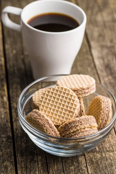 Galletas Oblea Chocolate Dulce Taza Café —  Fotos de Stock