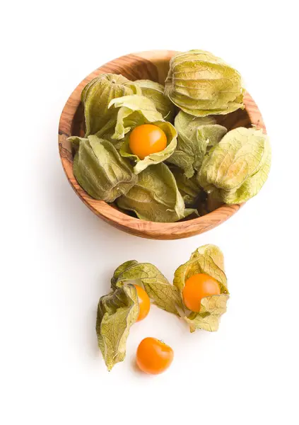 Physalis Peruviana Frucht Schale Isoliert Auf Weißem Hintergrund — Stockfoto