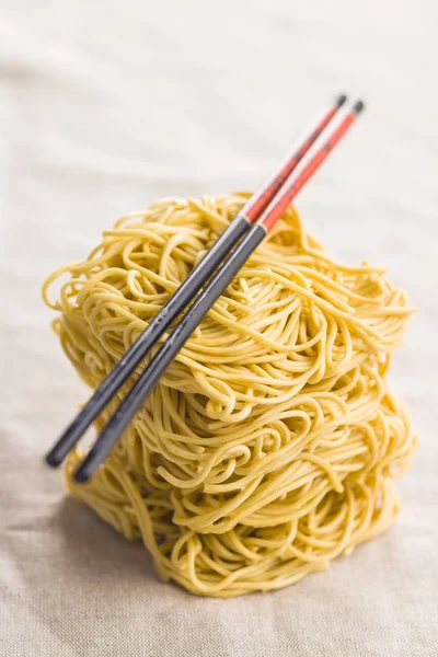 Uncooked Instant Chinese Noodles Chopsticks — Stock Photo, Image