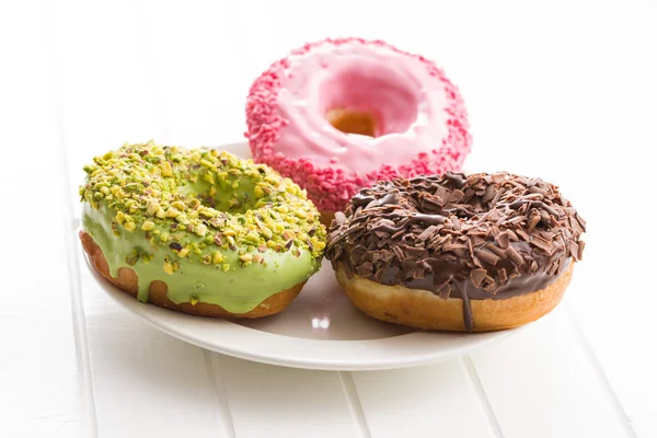 Three Sweet Donuts Plate — Stock Photo, Image
