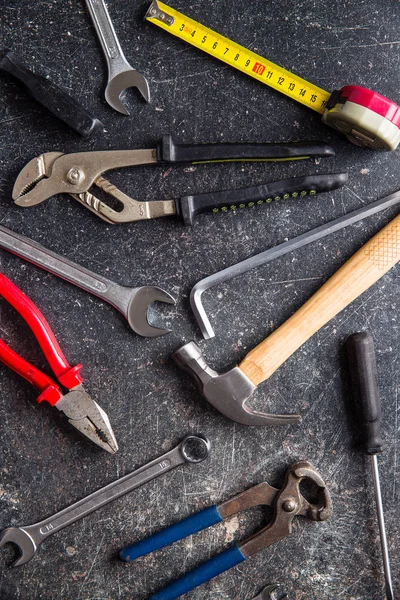 Werkzeuge Handwerkzeuge Für Handwerker Auf Altem Tisch — Stockfoto