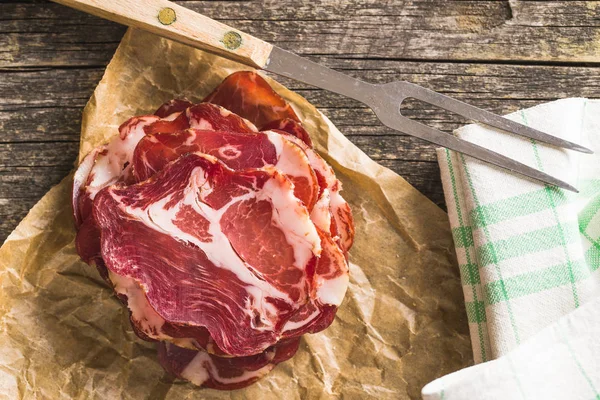 Fette Carne Maiale Essiccate Carta Imballaggio — Foto Stock