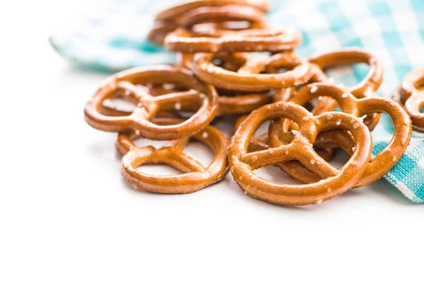 Salted Mini Pretzels Snack Isolated White Background — Stock Photo, Image