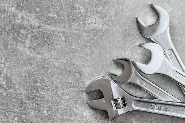 Chrome Vanadium Spanners Metallic Wrench Top View — Stock Photo, Image