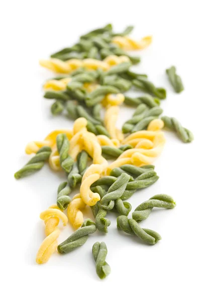 Uncooked Spinach Gemelli Pasta Isolated White Background — Stock Photo, Image