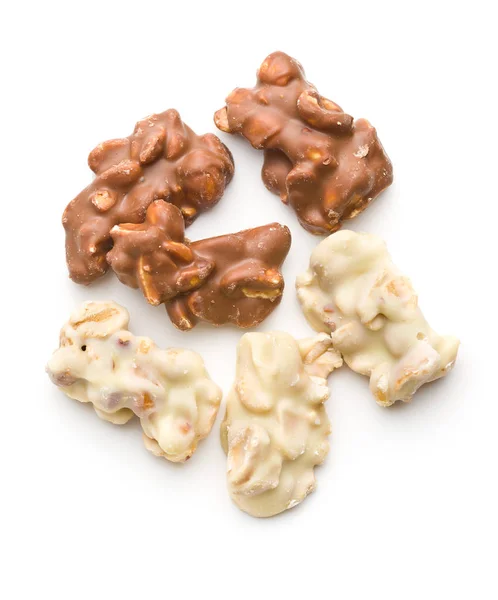 Erdnüsse Überzogen Mit Weißer Und Dunkler Schokolade Leckere Süße Schokoladentrüffel — Stockfoto