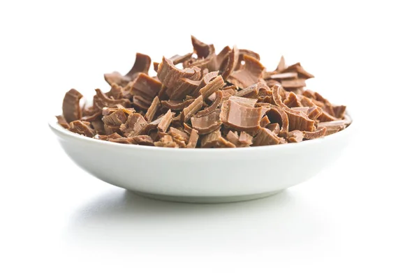 Crushed Dark Chocolate Bowl Isolated White Background — Stock Photo, Image