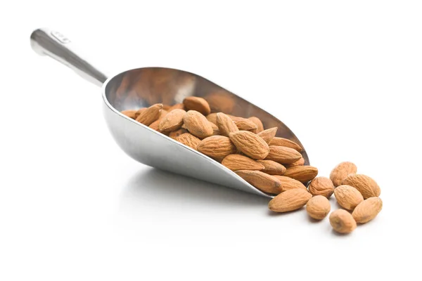 Ořechy Sušené Mandlové Scoop Izolovaných Bílém Pozadí — Stock fotografie