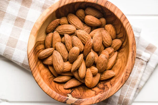 Nueces Almendras Secas Tazón Vista Superior Almendras Sin Pelar — Foto de Stock