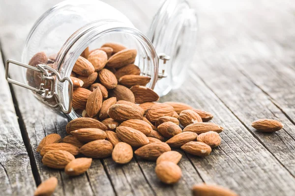 Dried Almond Nuts Jar Unpeeled Almonds — Stock Photo, Image