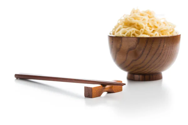 Wooden Chopsticks Instant Noodles Isolated White Background — Stock Photo, Image