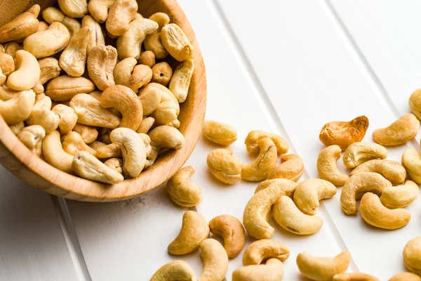 Roasted Cashew Nuts White Table — Stock Photo, Image