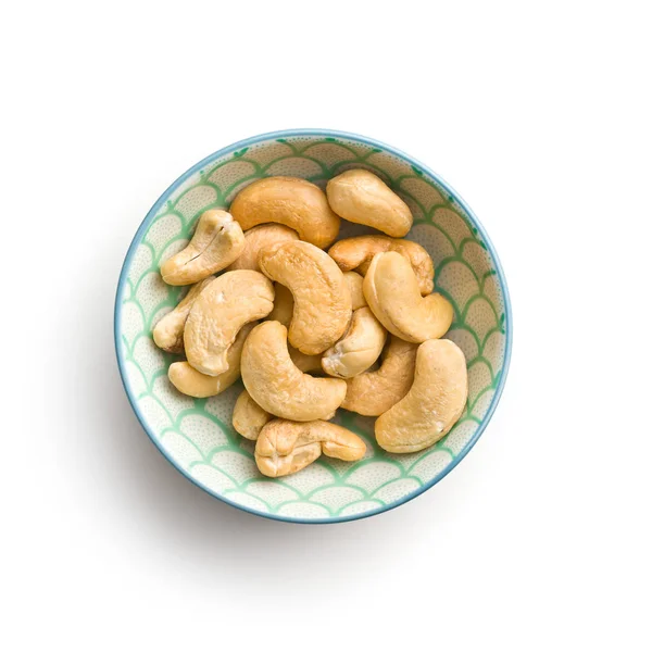 Roasted Cashew Nuts Bowl Isolated White Background — Stock Photo, Image