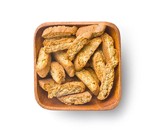 Sweet Cantuccini Biscuits Italian Biscotti Bowl Isolated White Background — Stock Photo, Image