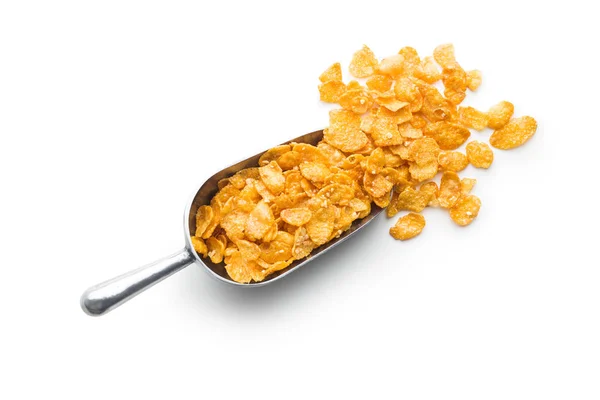 Frühstück Müsli Oder Cornflakes Schaufel Isoliert Weißem Hintergrund — Stockfoto