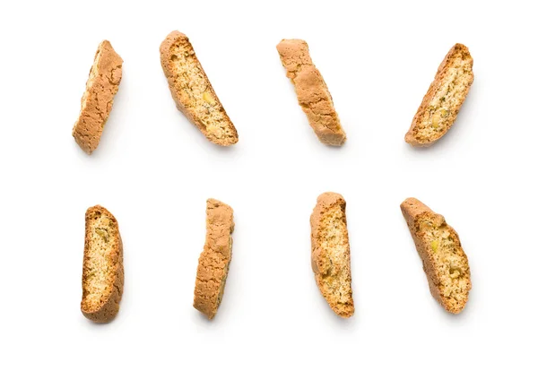 Sušenky Cantuccini Sladký Italská Biscotti Izolovaných Bílém Pozadí Pohled Shora — Stock fotografie