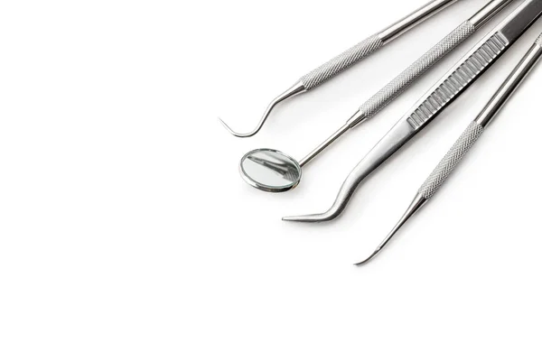 Instrumenty Dentystyczne Narzędzia Dentystyczne Izolowane Białym Tle — Zdjęcie stockowe