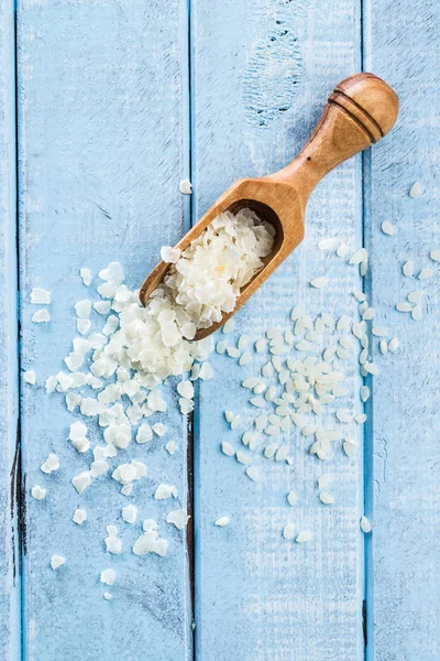 Fiocchi Riso Cereali Paletta Legno Vista Dall Alto — Foto Stock