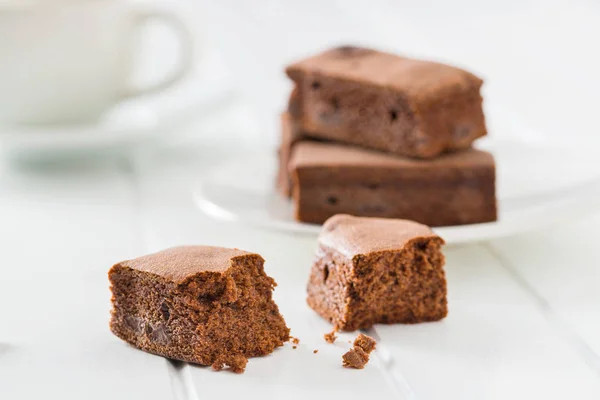 Sweet Chocolate Brownies White Table — Stock Photo, Image