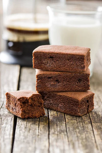 Sweet Chocolate Brownies Old Wooden Table — Stock Photo, Image