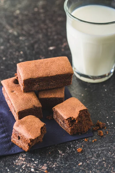 Sweet Chocolate Brownies Glass Milk — Stock Photo, Image