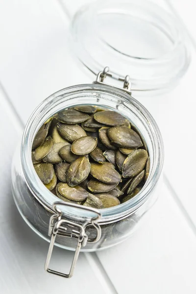 Peeled Pumpkin Seeds Jar — Stock Photo, Image