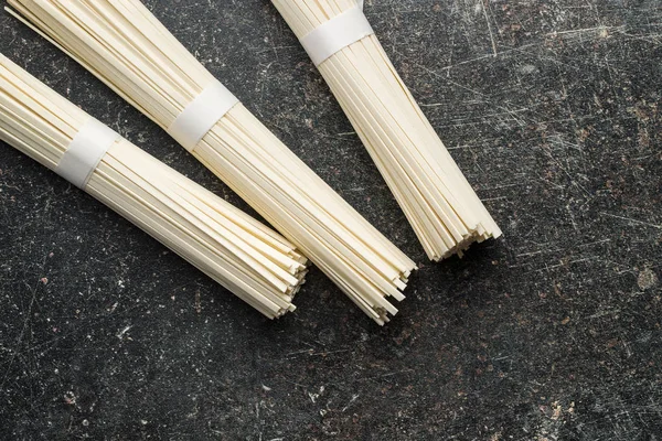 Raw Udon Noodles Old Kitchen Table Top View — Stock Photo, Image