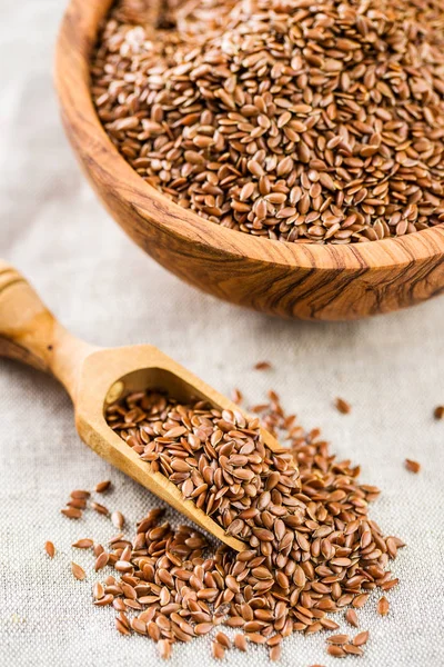 Flax Seeds Linen Seeds Linseeds Wooden Scoop — Stock Photo, Image