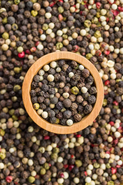 Different Types Dried Peppercorn Bowl Top View — Stock Photo, Image