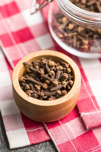 Nejlika Torkad Kryddnejlika Skål Rutig Servett — Stockfoto