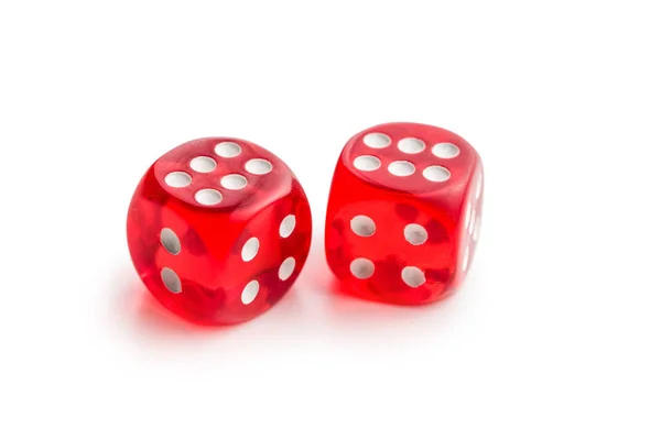 Red glass playing dices. — Stock Photo, Image