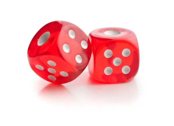 Red glass playing dices. — Stock Photo, Image