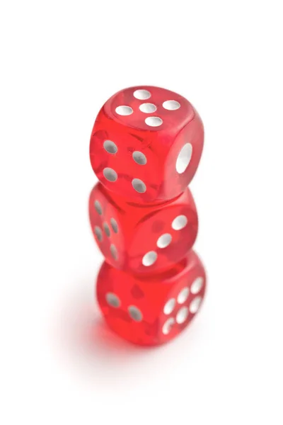 Red glass playing dices. — Stock Photo, Image