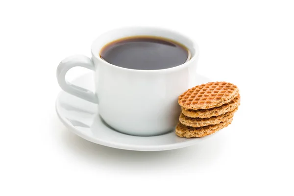 Biscoitos de waffle doce e xícara de café . — Fotografia de Stock