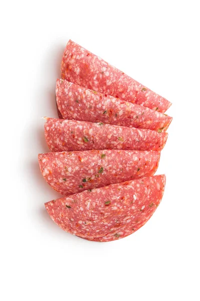 Salami smoked sausage slices with spice chili peppers. — Stock Photo, Image