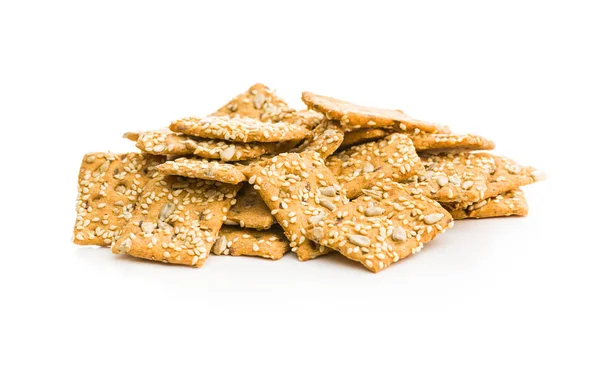 Salted crispy crackers with sesame and sunflower seeds Royalty Free Stock Images