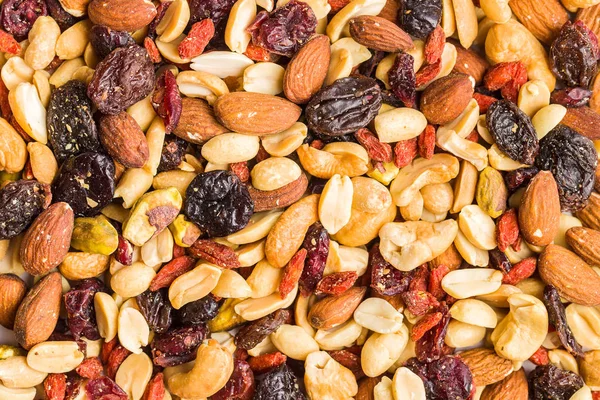 Mix of various nuts and raisins — Stock Photo, Image