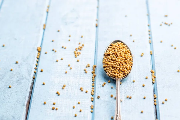 Yellow mustard seeds. — Stock Photo, Image