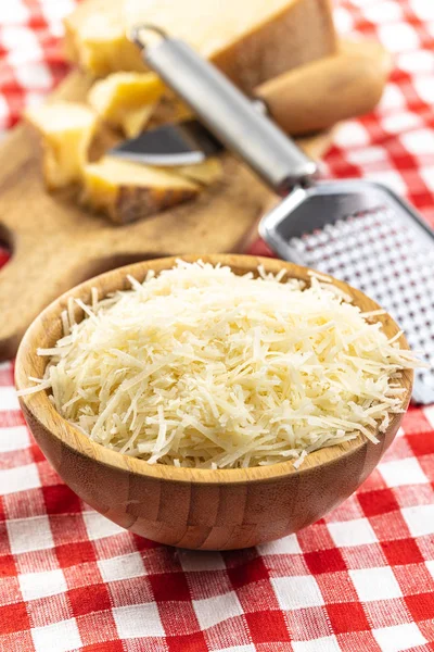 Tasty grated cheese. Parmesan cheese. — Stock Photo, Image